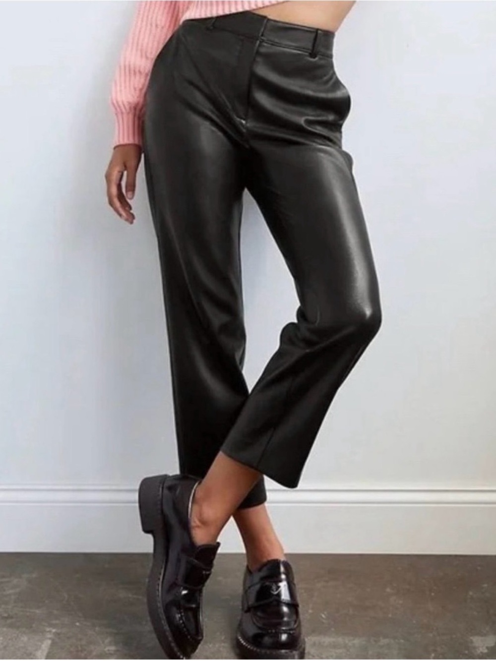Babaton Command Black Faux Leather Ankle Pants